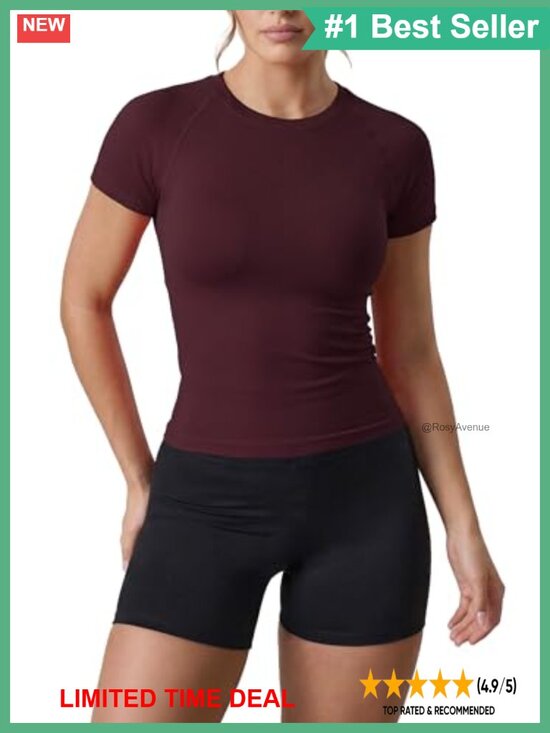 Tops - Womens Seamless Short Sleeve Slim Fit Workout Top Crew Neck Activewear
